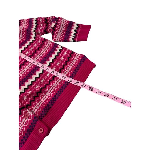 Talbots Cardigan Women’s Pink Lambs Wool Sweater Fair Isle Stripe Nordic Large - Picture 6 of 6